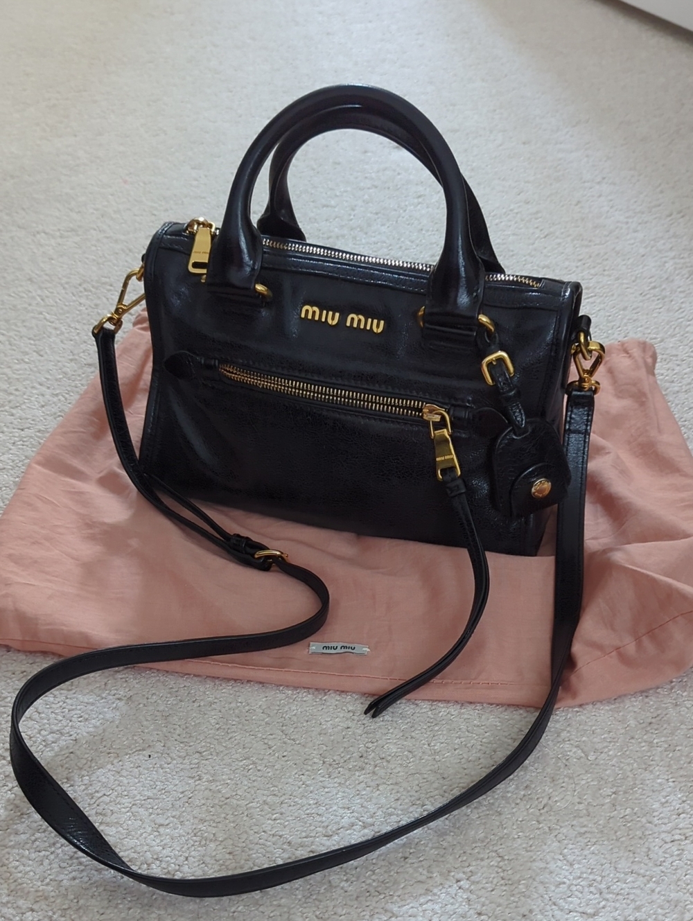 Miu Miu Black Leather Satchel with Gold Hardware-authantic Price Is Firm